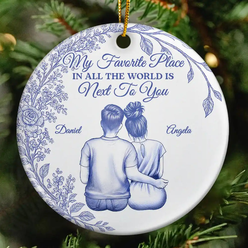 Gift For Couples,Gift For Women,Gift For Men,Gift For Husband,Gift For Wife,Love,Christmas,Gift For Boyfriend,Gift For Girlfriend - My Favorite Place In All The World Chinoiserie Toile Couple - Personalized Circle Ceramic Ornament