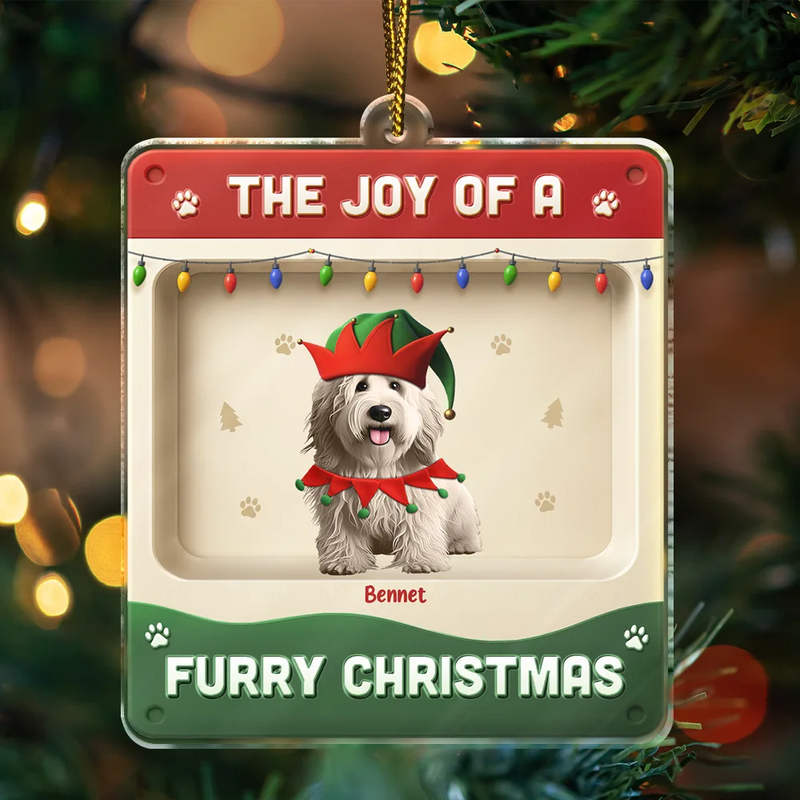 Pet Lovers,Pet Mom,Pet Dad,Pet Couple,Cat Lovers,Cat Mom,Cat Couple,Cat Dad,Dog Lovers,Dog Mom,Dog Dad,Dog Couple,Gift For Women,Gift For Men,Gift For Husband,Gift For Wife,Gift For Boyfriend,Gift For Girlfriend,Gift For Yourself,Happy,Christmas - The Joy Of A Furry Christmas 3D Effect Dog Cat - Personalized Custom Shaped Acrylic Ornament