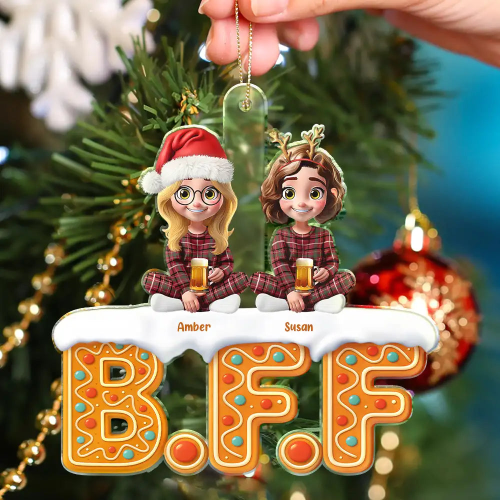 Gift For Bestie,Gift For Sisters,Christmas,Happy,Cousin,Gift For Sibling,Gift For Brothers - 3D Effect Besties Christmas Gingerbread - Personalized Custom Shaped Acrylic Ornament