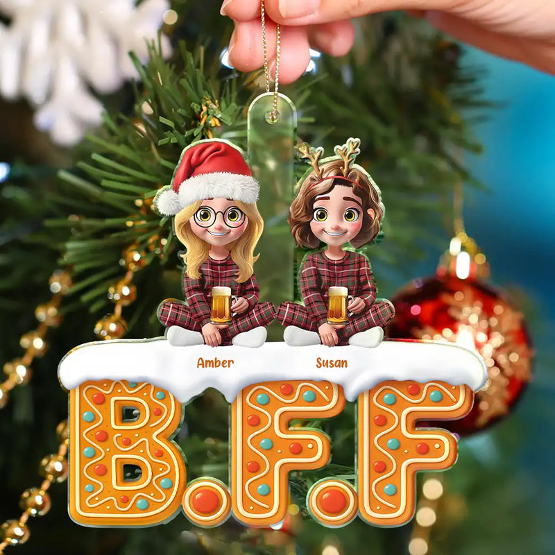 Gift For Bestie,Gift For Sisters,Christmas,Happy,Cousin,Gift For Sibling,Gift For Brothers - 3D Effect Besties Christmas Gingerbread - Personalized Custom Shaped Acrylic Ornament