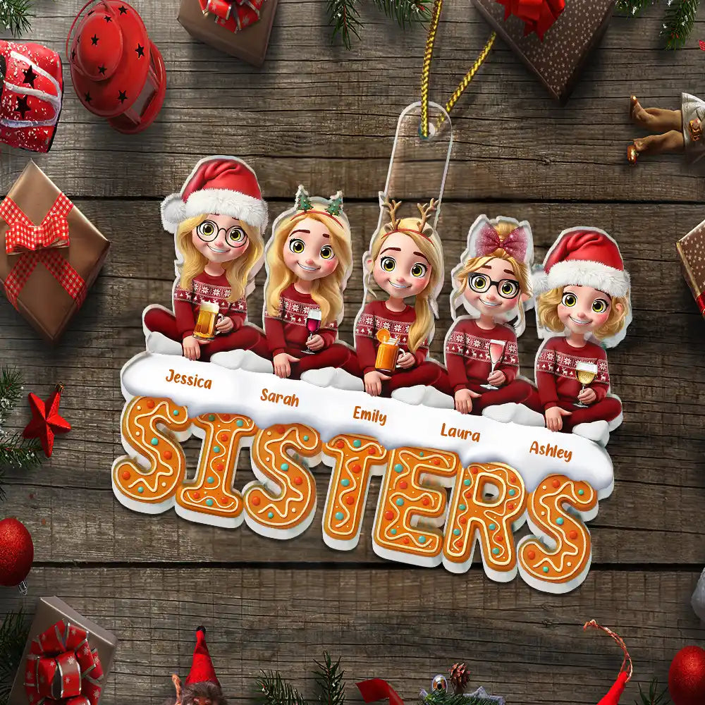 Gift For Bestie,Gift For Sisters,Christmas,Happy,Cousin,Gift For Sibling,Gift For Brothers - 3D Effect Besties Christmas Gingerbread - Personalized Custom Shaped Acrylic Ornament