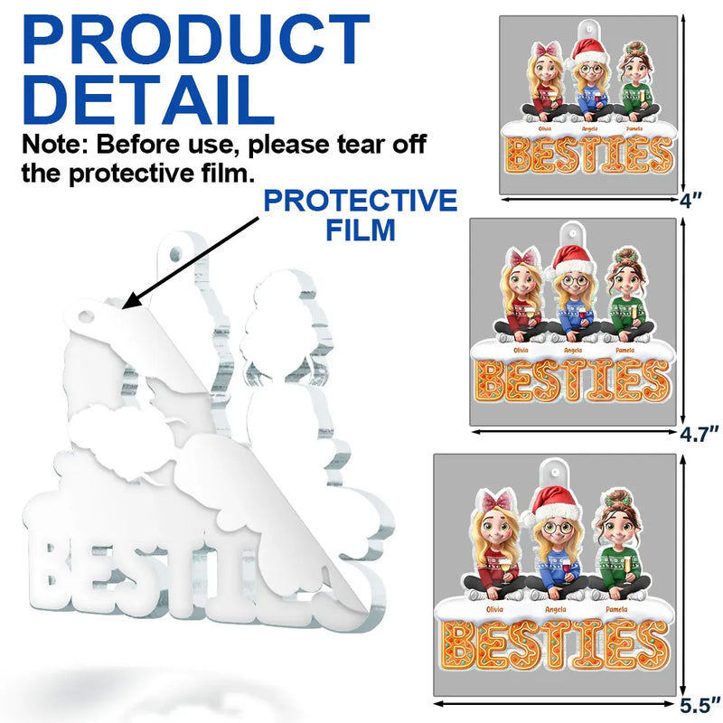 Gift For Bestie,Gift For Sisters,Christmas,Happy,Cousin,Gift For Sibling,Gift For Brothers - 3D Effect Besties Christmas Gingerbread - Personalized Custom Shaped Acrylic Ornament