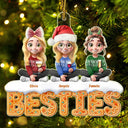 Gift For Bestie,Gift For Sisters,Christmas,Happy,Cousin,Gift For Sibling,Gift For Brothers - 3D Effect Besties Christmas Gingerbread - Personalized Custom Shaped Acrylic Ornament