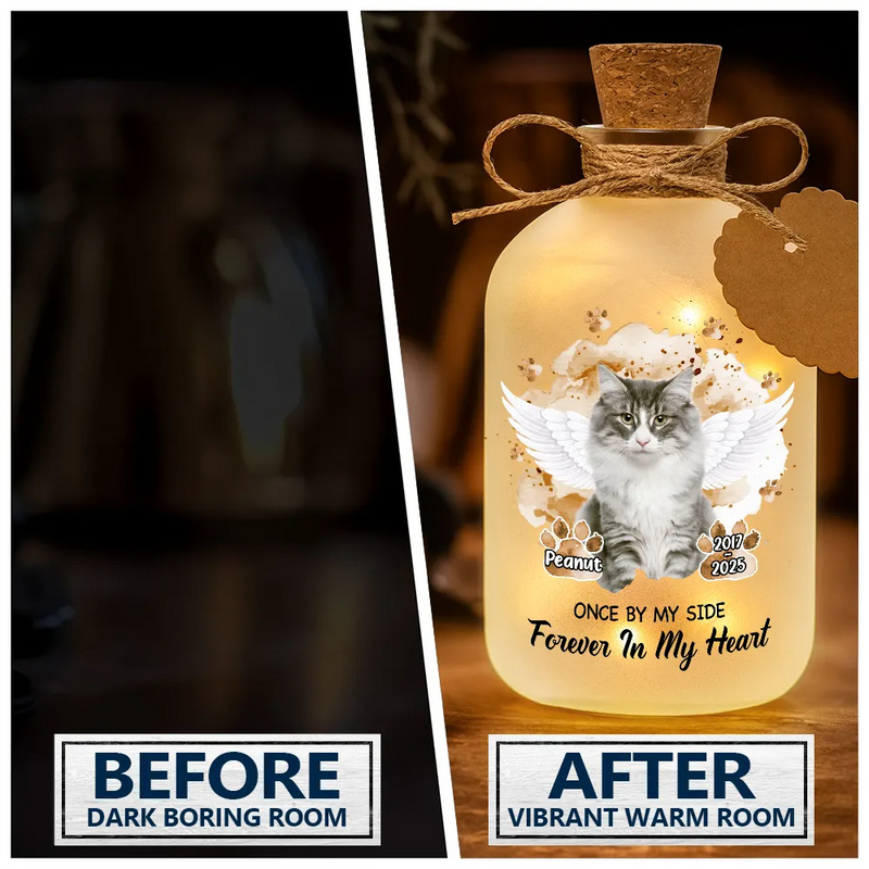Pet Lovers,Pet Mom,Pet Dad,Pet Couple,Cat Lovers,Cat Mom,Cat Couple,Cat Dad,Dog Lovers,Dog Mom,Dog Dad,Dog Couple,Memorial,Custom Photo,Sad - Custom Photo Memorial Dog Cat Your Wings Were Ready - Personalized Short Bottle Light
