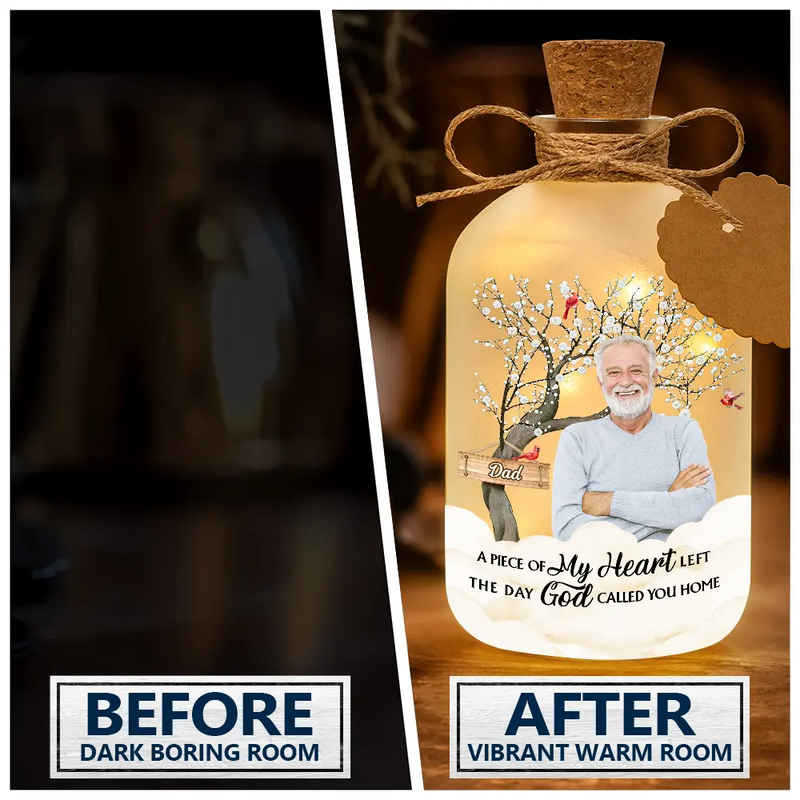 Family,Memorial,Custom Photo,Gift For Women,Gift For Men,Sad - Custom Photo Calendar Memorial The Moment Your Heart Stopped - Personalized Short Bottle Light