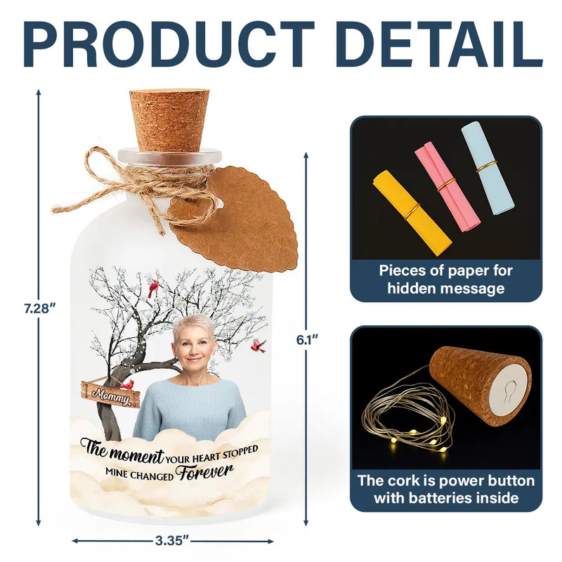 Family,Memorial,Custom Photo,Gift For Women,Gift For Men,Sad - Custom Photo Calendar Memorial The Moment Your Heart Stopped - Personalized Short Bottle Light