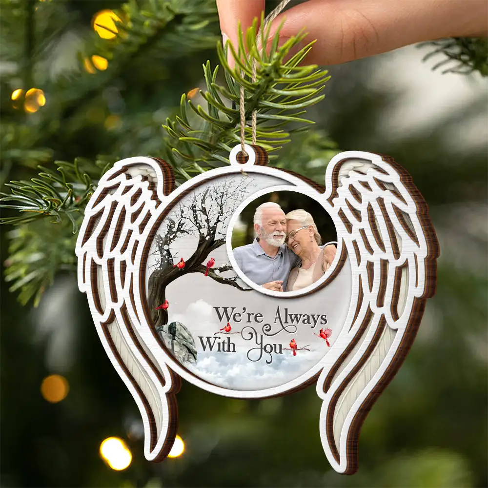 Memorial,Family,Gift For Women,Gift For Men,Sad,Christmas,Top Market - Custom Photo I'm Always With You Angel Wings - Personalized 2-Layered Wooden Ornament