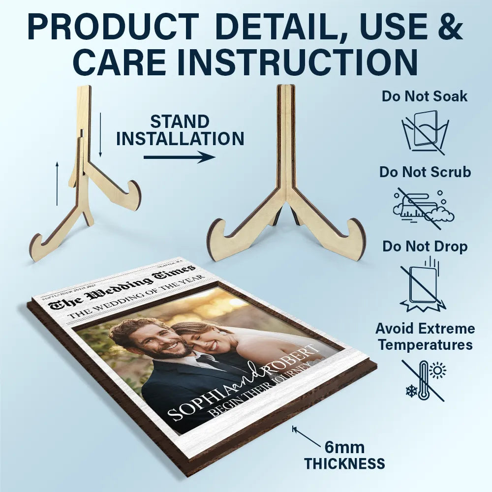 Gift For Couples,Wedding,Love,Gift For Women,Gift For Men,Gift For Wife,Gift For Husband,LGBT - Custom Photo The Wedding Of The Year Newlywed Couples - Personalized 2-Layered Wooden Plaque With Stand