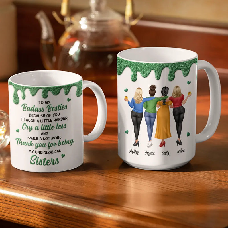 Gift For Bestie,Gift For Women,Happy,Top Market - 3D Effect Besties Thank You For Being My Unbiological Sister - Personalized White Edge-to-Edge Mug