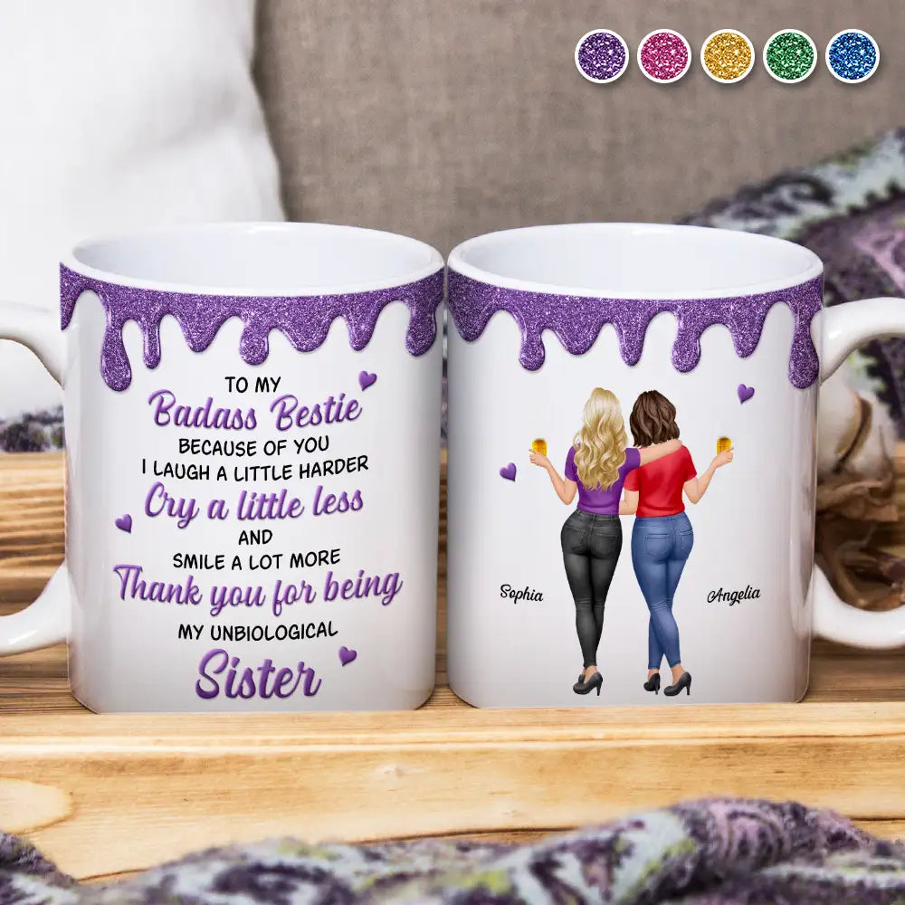 3D Effect Besties Thank You For Being My Unbiological Sister - Personalized White Edge-to-Edge Mug