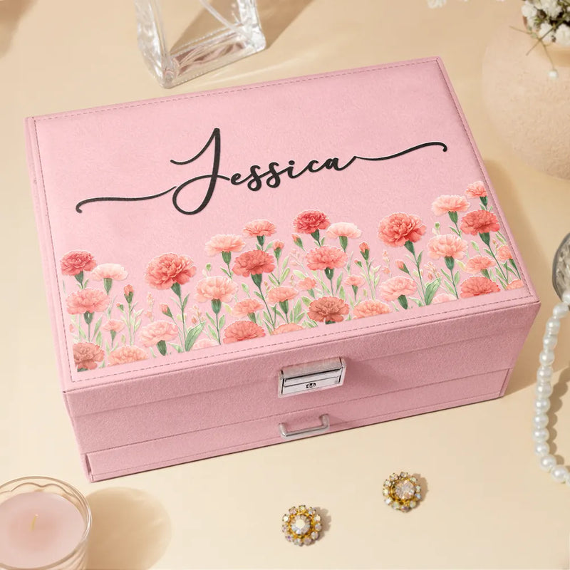 Gift For Yourself,Happy,Gift For Women - Birth Month Flower Watercolor Blooming In Love - Personalized Jewelry Storage Box