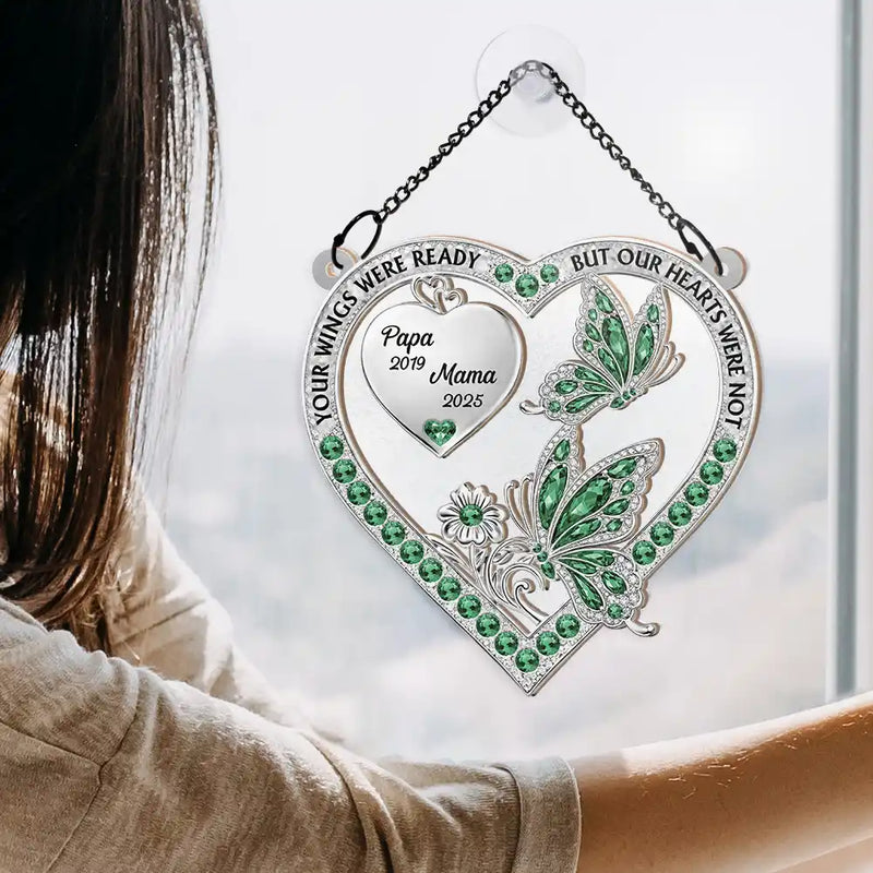 Memorial,Family,Gift For Men,Gift For Women,Sad - Memorial Your Wings Were Ready 3D Effect - Personalized Window Hanging Suncatcher Ornament