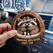 Gift For Couples,Gift For Women,Gift For Men,Gift For Boyfriend,Gift For Girlfriend,Gift For Wife,Gift For Husband,Funny,Love - 3D Effect Couple Raccoon Annoying Each Other - Personalized Custom Shaped Car Visor Clip