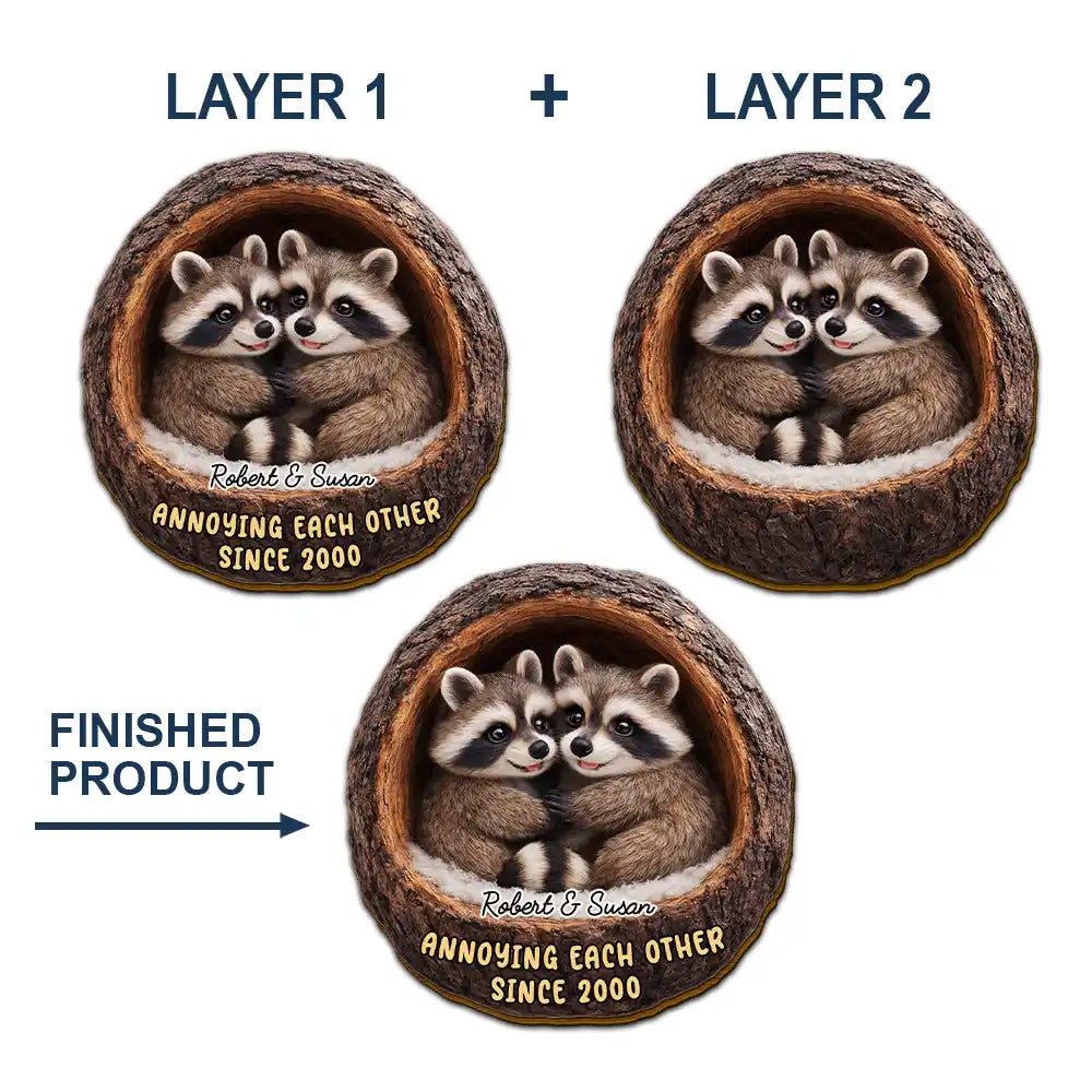 Gift For Couples,Gift For Women,Gift For Men,Gift For Boyfriend,Gift For Girlfriend,Gift For Wife,Gift For Husband,Funny,Love - 3D Effect Couple Raccoon Annoying Each Other - Personalized Custom Shaped Car Visor Clip