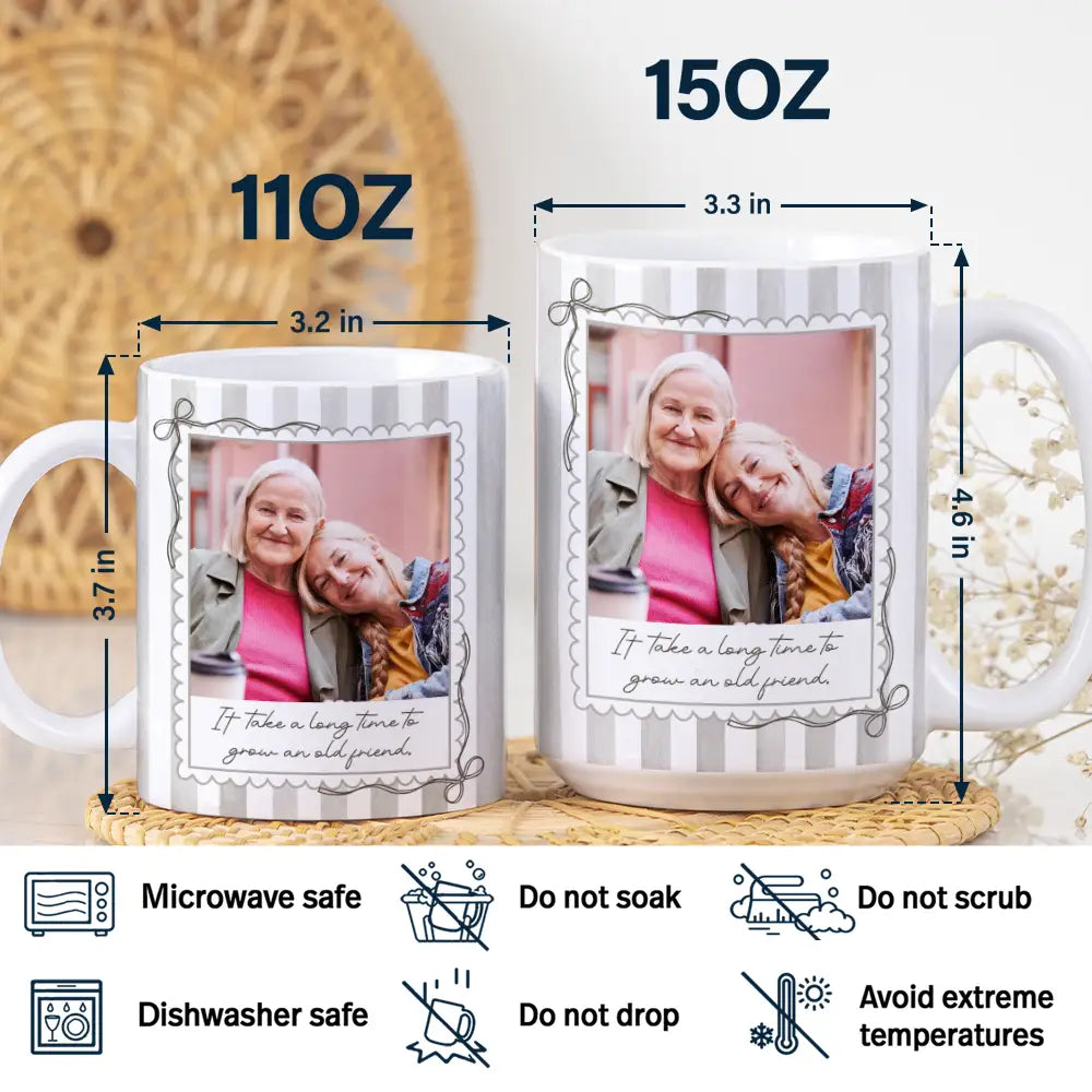 Gift For Bestie,Gift For Sisters,Custom Photo,Happy - Custom Photo Right In The Throat Besties Stripe Style - Personalized White Edge-to-Edge Mug