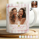 Gift For Bestie,Gift For Sisters,Custom Photo,Happy - Custom Photo Right In The Throat Besties Stripe Style - Personalized White Edge-to-Edge Mug