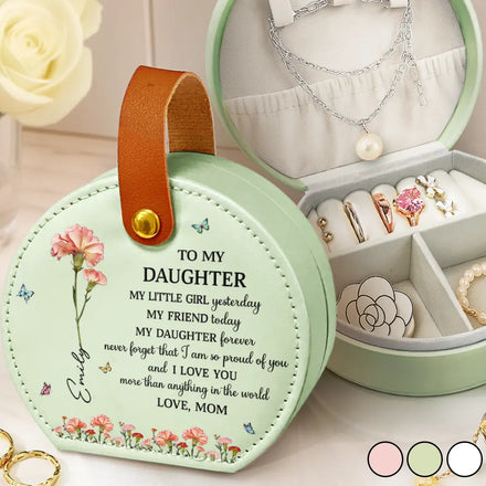 Faux Pressed Birth Flower My Daughter Forever - Personalized Jewelry Box With Handle