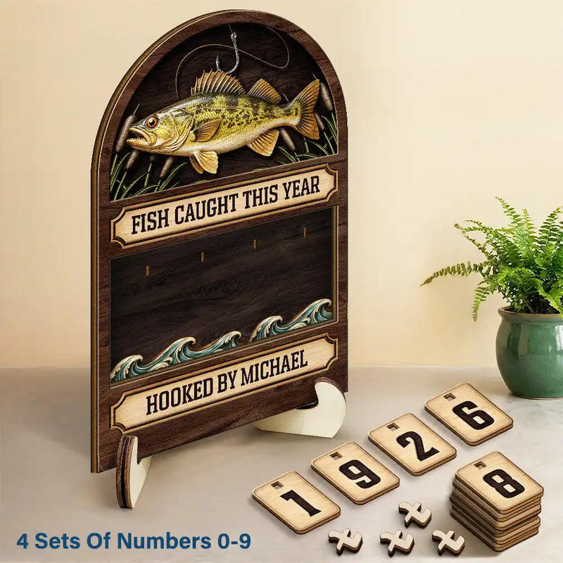 Gift For Yourself,Gift For Women,Gift For Men,Fishing,Happy - Fish Caught This Year Just One More Cast - Personalized 2-Layered Wooden Tracker Sign