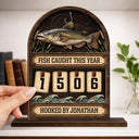 Gift For Yourself,Gift For Women,Gift For Men,Fishing,Happy - Fish Caught This Year Just One More Cast - Personalized 2-Layered Wooden Tracker Sign