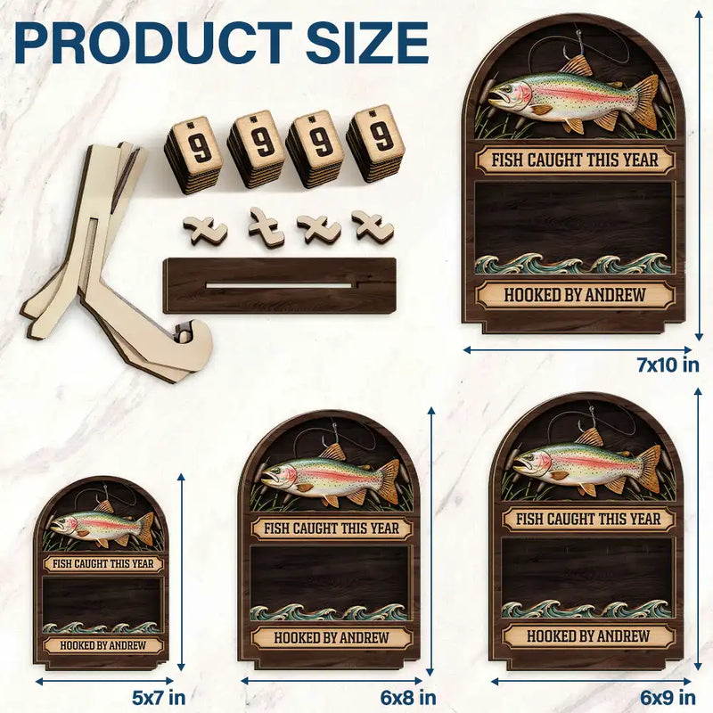 Gift For Yourself,Gift For Women,Gift For Men,Fishing,Happy - Fish Caught This Year Just One More Cast - Personalized 2-Layered Wooden Tracker Sign
