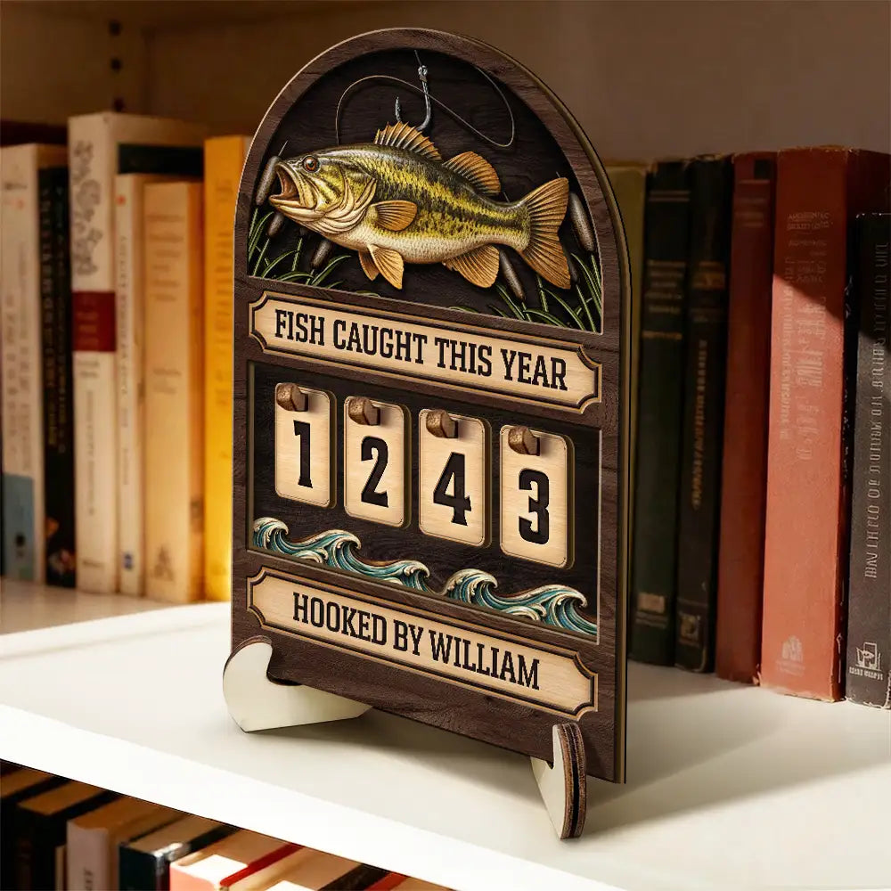 Gift For Yourself,Gift For Women,Gift For Men,Fishing,Happy - Fish Caught This Year Just One More Cast - Personalized 2-Layered Wooden Tracker Sign