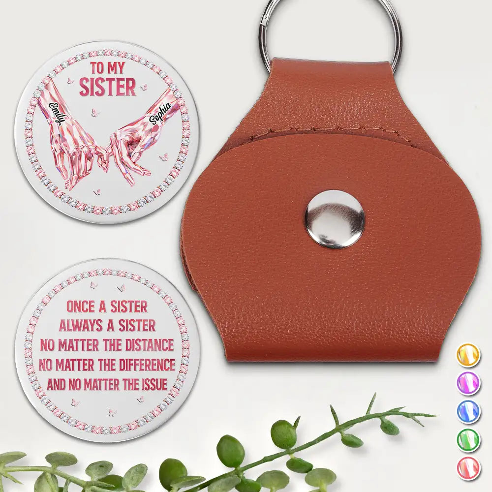 Gift For Sisters,Gift For Women,Happy - 3D Crystal Effect Once A Sister Always A Sister - Personalized Leather Pocket Hug