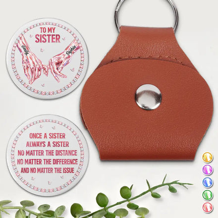 3D Crystal Effect Once A Sister Always A Sister - Personalized Leather Pocket Hug