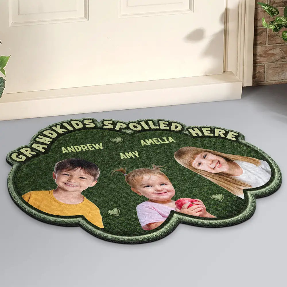 Gift For Grandma,Gift For Grandpa,Grandpa - Grandkids,Grandma - Grandkids,Gift For Women,Gift For Men,Happy,Custom Photo - Custom Photo Faux Embroidery Effect Grandkids Spoiled Here - Personalized Custom Shaped Doormat