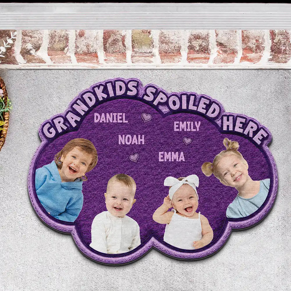Gift For Grandma,Gift For Grandpa,Grandpa - Grandkids,Grandma - Grandkids,Gift For Women,Gift For Men,Happy,Custom Photo - Custom Photo Faux Embroidery Effect Grandkids Spoiled Here - Personalized Custom Shaped Doormat
