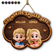 Gift For Grandma,Gift For Grandpa,Grandpa - Grandkids,Grandma - Grandkids,Gift For Women,Gift For Men,Happy - Wood Carved Effect Grandkids Spoiled Here - Personalized Custom Shaped Wood Sign