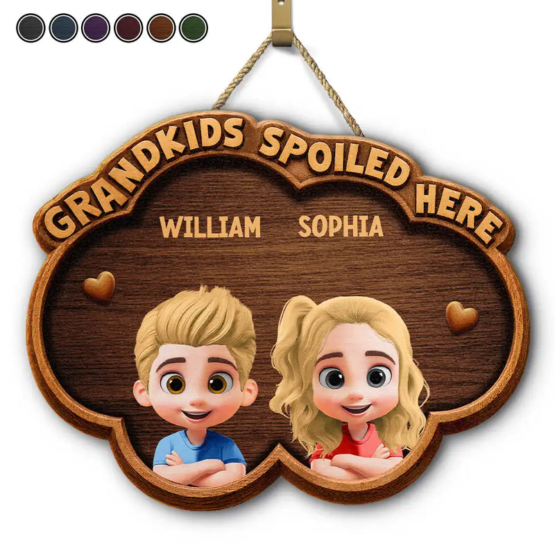 Gift For Grandma,Gift For Grandpa,Grandpa - Grandkids,Grandma - Grandkids,Gift For Women,Gift For Men,Happy - Wood Carved Effect Grandkids Spoiled Here - Personalized Custom Shaped Wood Sign