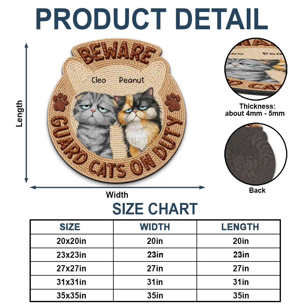 Pet Lovers,Pet Mom,Pet Dad,Pet Couple,Dog Lovers,Dog Mom,Dog Dad,Dog Couple,Cat Lovers,Cat Mom,Cat Dad,Cat Couple,Family,Happy,Top Market - Faux Embroidery Effect Beware Guard Dogs Cats On Duty - Personalized Custom Shaped Doormat