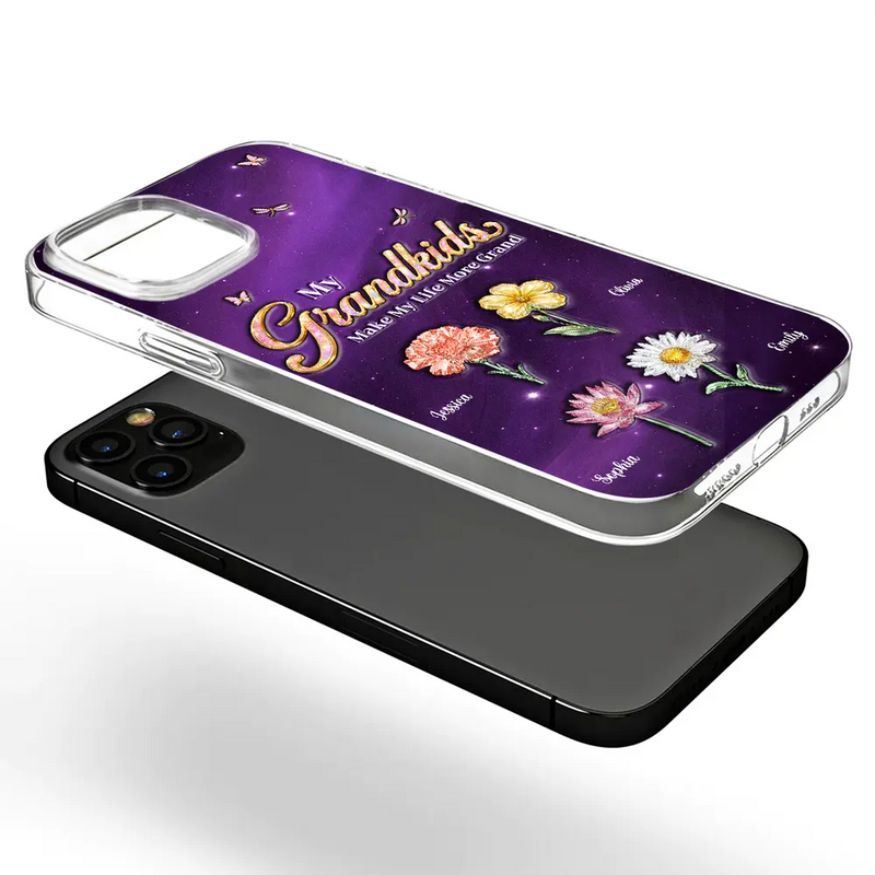 Gift For Grandma,Gift For Women,Happy - Crystal Birth Month Flower My Grandkids Make My Life More Grand - Personalized Clear Phone Case