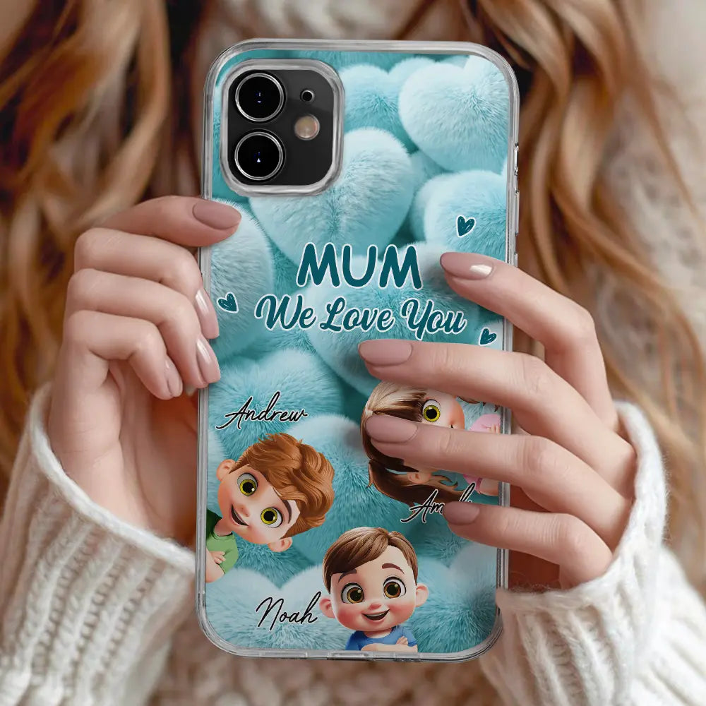 Gift For Grandma,Gift For Mother,Gift For Women,Happy,Vector - Realistic 3D Furry Effect Grandma Mom We Love You - Personalized Clear Phone Case