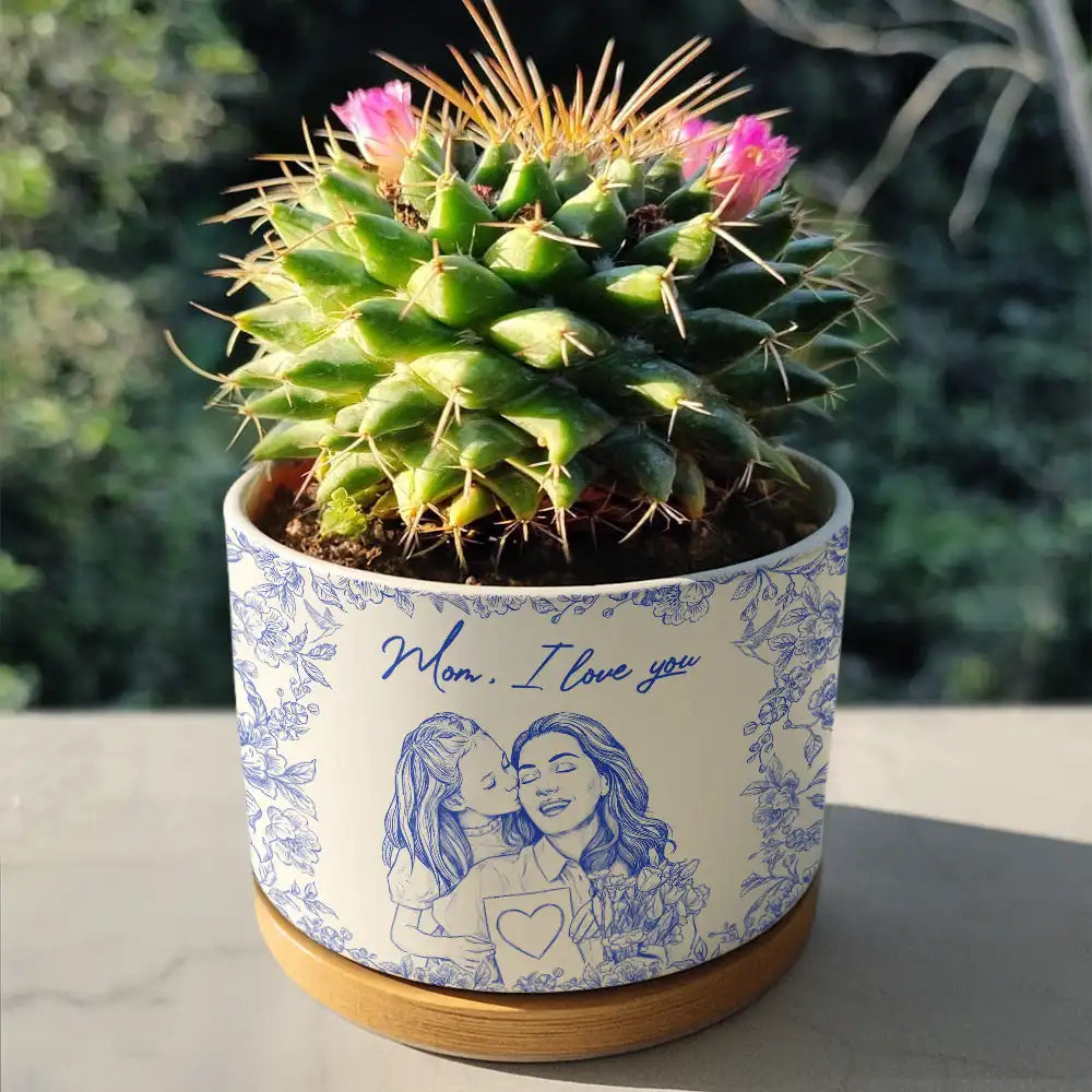 Gift For Daughter,Mom - Daughters (Adult),Mom - Daughters (Young),Love,Gift For Mother,Photo - Pencil Sketch - Custom Photo Pencil Sketch The Love Between Mother & Daughter Is Forever - Personalized Ceramic Plant Pot