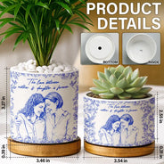 Gift For Daughter,Mom - Daughters (Adult),Mom - Daughters (Young),Love,Gift For Mother,Photo - Pencil Sketch - Custom Photo Pencil Sketch The Love Between Mother & Daughter Is Forever - Personalized Ceramic Plant Pot