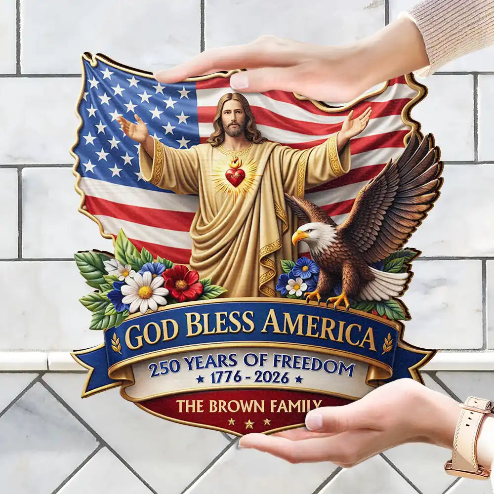 Christian,Family,Happy,America 250th,Independence Day,Top Market,Top Market - 3D Effect God Bless America - Personalized Custom Shaped Wood Sign