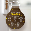 Gift For Father,Gift For Grandpa,Happy,Non-Eng,Icon - Stick Figures Drive Safe Daddy Grandpa - Personalized Custom Shaped Leather Keychain