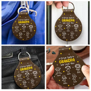 Gift For Father,Gift For Grandpa,Happy,Non-Eng,Icon - Stick Figures Drive Safe Daddy Grandpa - Personalized Custom Shaped Leather Keychain