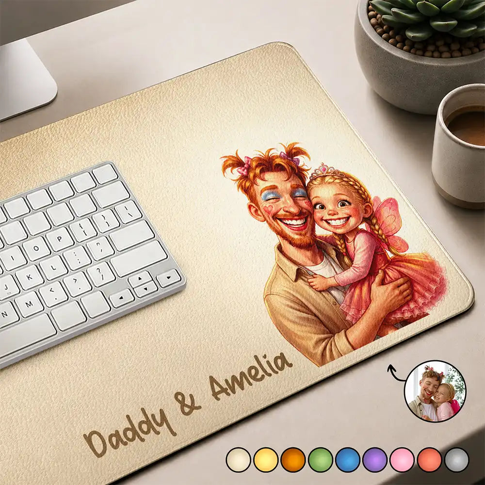 Custom Photo Caricature Funny Portrait Family Pet Couples Besties - Personalized Leather Desk Mat
