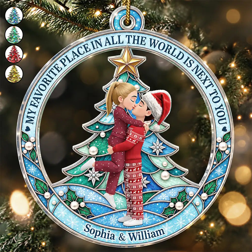 Christmas,Gift For Couples,Old Couples,Romantic,Vector - Christmas Gift For Couple - Personalized From Our First Kiss Acrylic Ornament