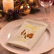 Family,Happy,Icon,Indoor Decor,Thanksgiving - Thanksgiving Table Setting For Family Gathering - Personalized Monogram Thankful Blessed Reusable Napkin