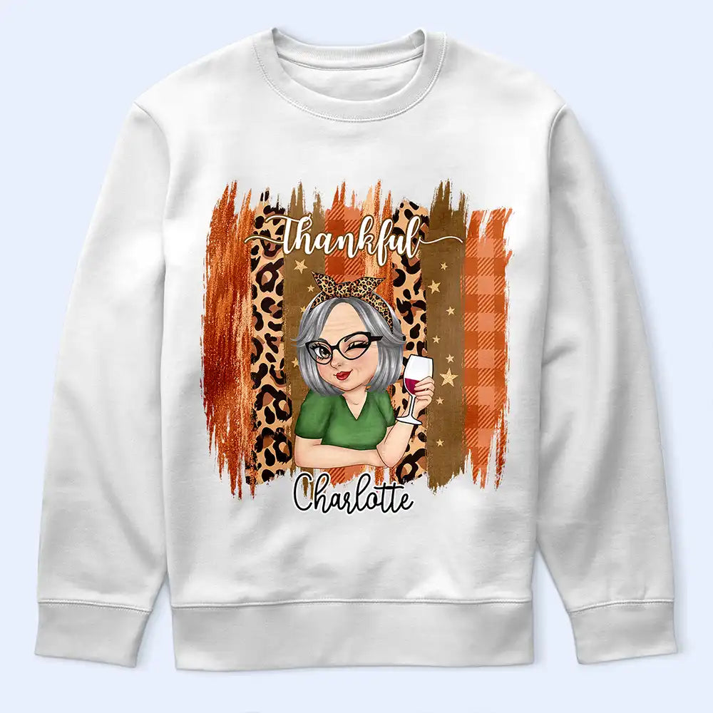 Gift For Women,Gift For Yourself,Gifts For Her,Happy,Thanksgiving,Vector - Thanksgiving Gift For Women - Personalized Thankful Leopard Plaid Brush T Shirt