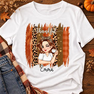 Gift For Women,Gift For Yourself,Gifts For Her,Happy,Thanksgiving,Vector - Thanksgiving Gift For Women - Personalized Thankful Leopard Plaid Brush T Shirt