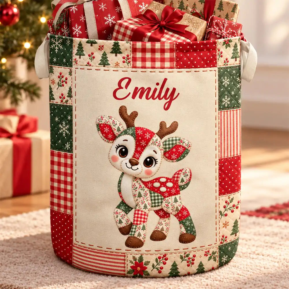Adorable,Gift For Kids,Icon - Gift For Kids - Personalized Patchwork Animal And Name Laundry Basket, Storage Basket