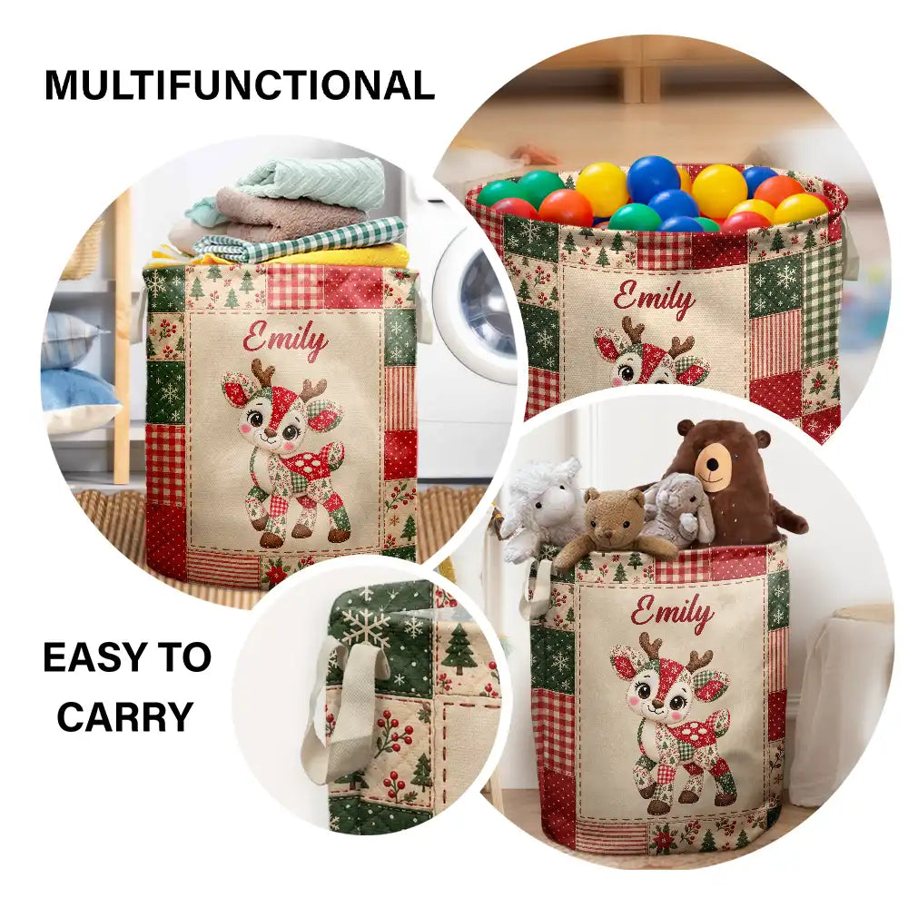 Adorable,Gift For Kids,Icon - Gift For Kids - Personalized Patchwork Animal And Name Laundry Basket, Storage Basket