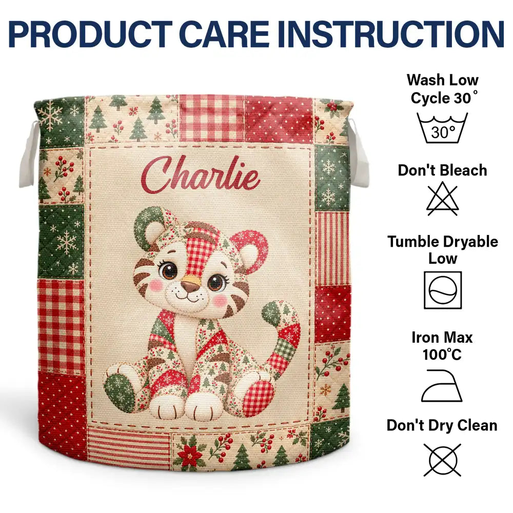 Adorable,Gift For Kids,Icon - Gift For Kids - Personalized Patchwork Animal And Name Laundry Basket, Storage Basket