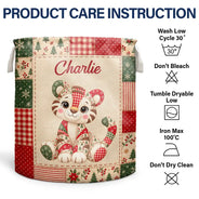 Adorable,Gift For Kids,Icon - Gift For Kids - Personalized Patchwork Animal And Name Laundry Basket, Storage Basket