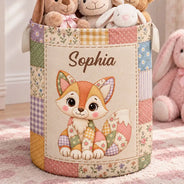 Adorable,Gift For Kids,Icon - Gift For Kids - Personalized Patchwork Animal And Name Laundry Basket, Storage Basket