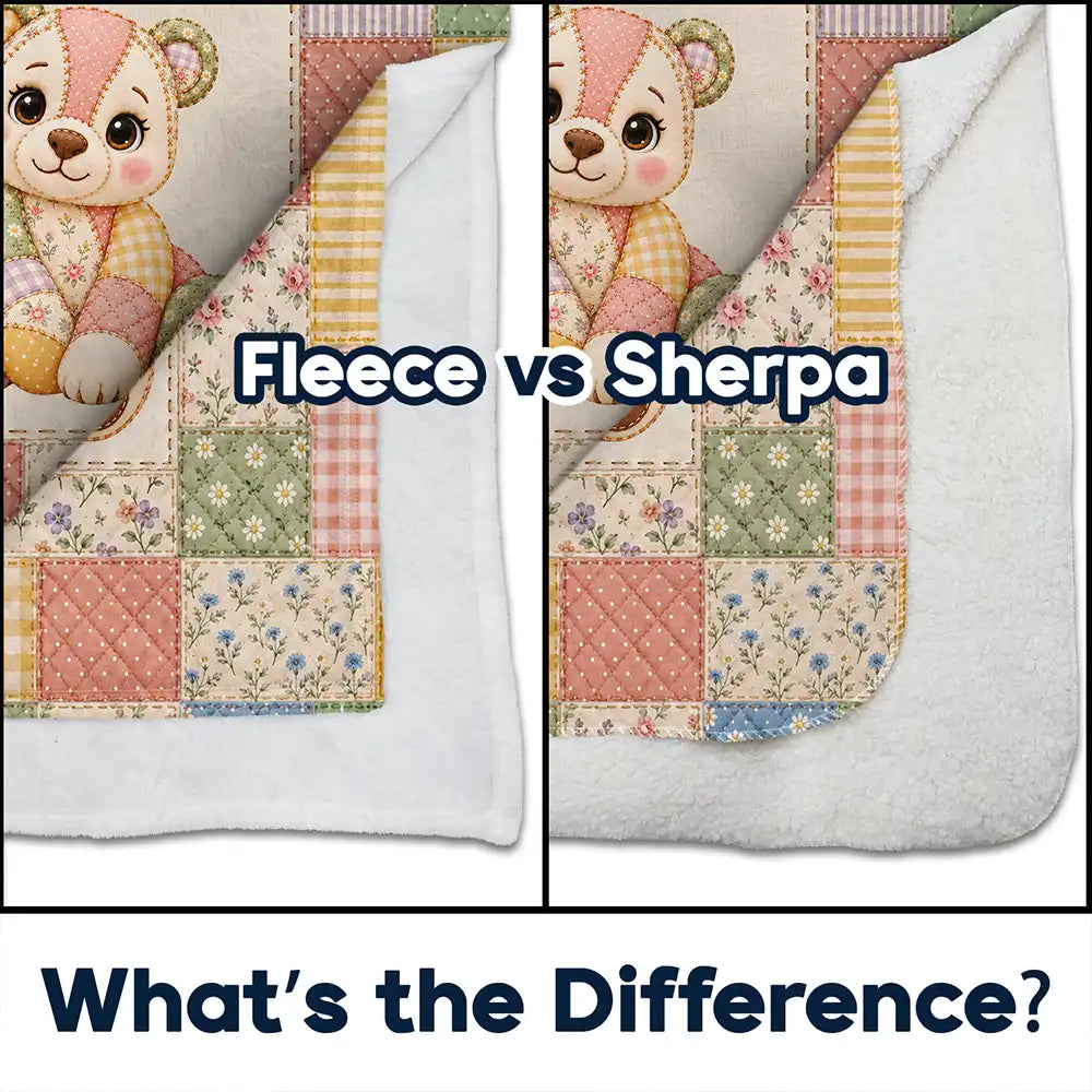 Adorable,Gift For Kids,Icon - Gift For Kids - Personalized Patchwork Animal And Name Vintage Quilt Print Fleece Blanket, Sherpa Blanket